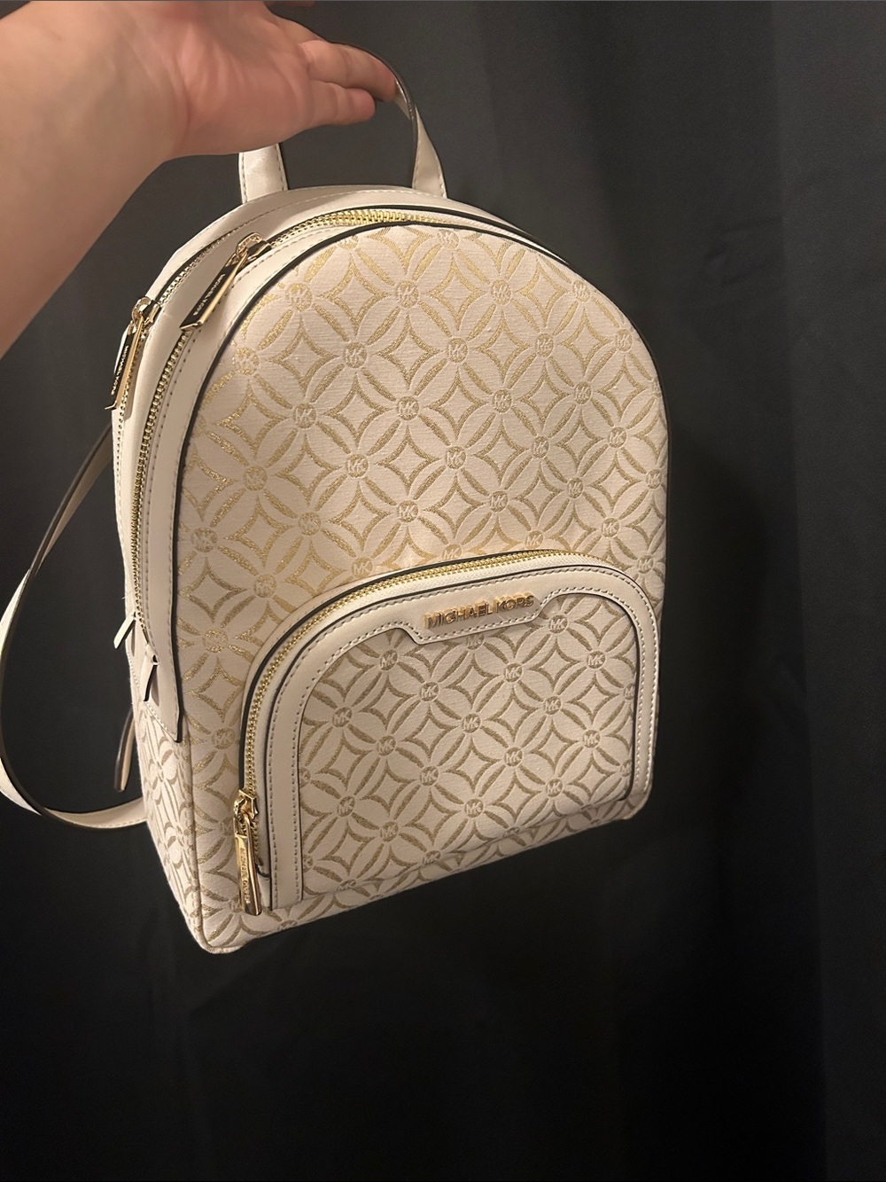Michael Kors Cream Backpack with Gold Hardware and Pattern